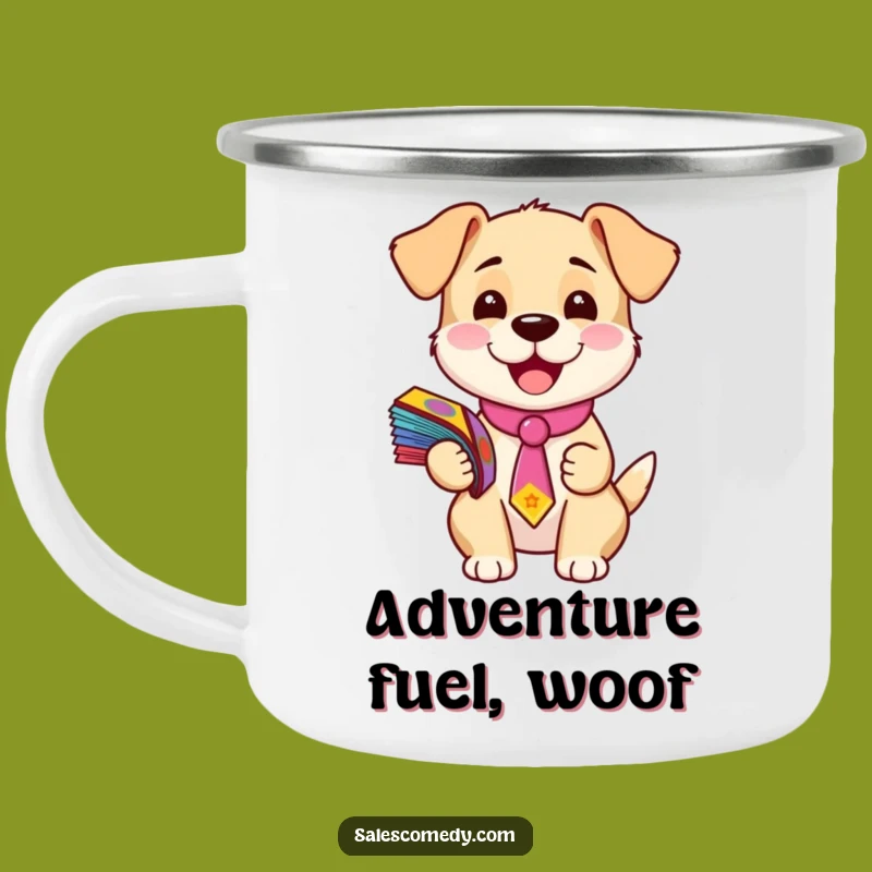 Funny Puppy Flyer Guy Camping Mug: Durable Dog in Tie, Perfect Outdoor Humorous Gift