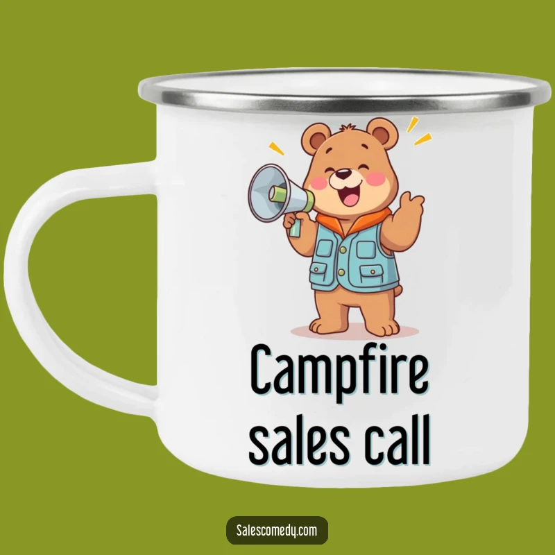 Funny Bear Campfire Mug - Cheerful Announcer for Outdoor Adventures