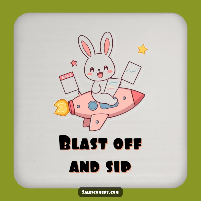Funny Rabbit Rocket Sales Coaster: Protect Surfaces with Success, Unique Funny Gift