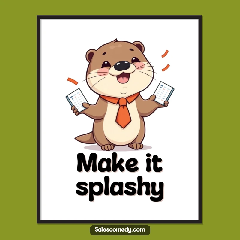 Funny Otter Sales Juggler Poster: Business Humor Art, Whimsical Office Decor Gift