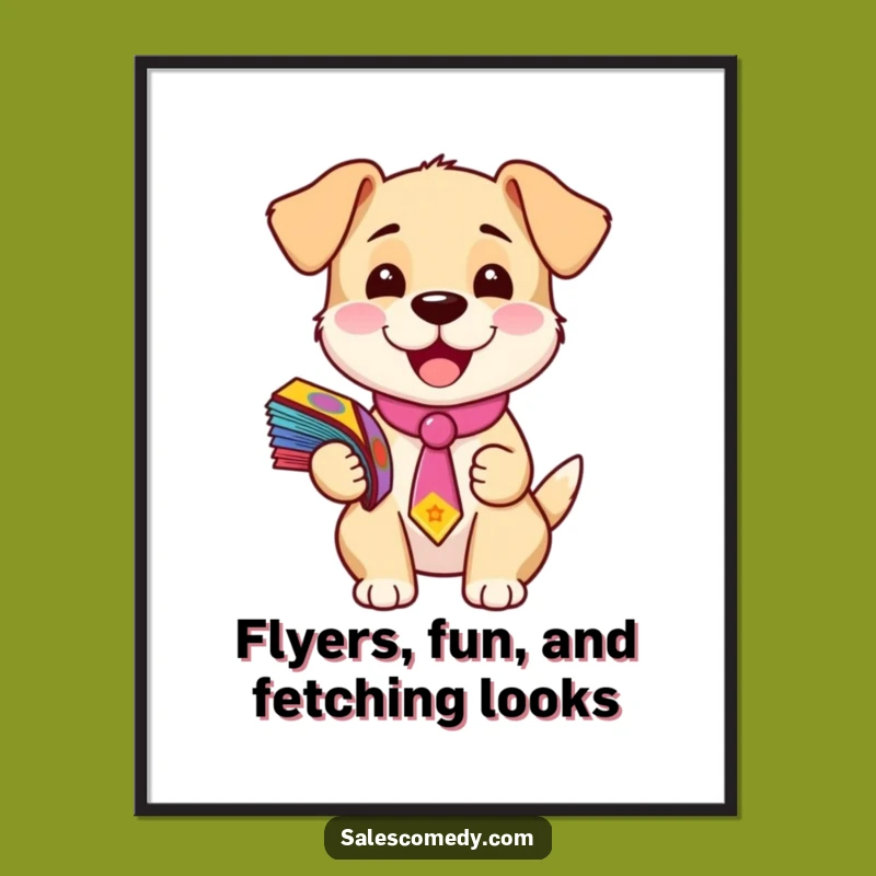 Free Printable Wall Art: Funny Puppy in Tie with Flyers for Quirky Home Decor!