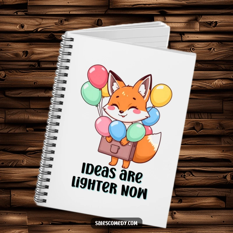 Funny Fox Balloon Briefcase Notebook: A smiling fox with a briefcase of balloons, ready for happy notes, a funny gift.