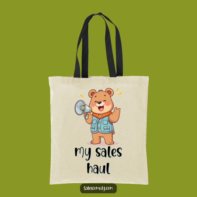 Funny Bear Megaphone Tote Bag - Cheerful Carry-all for Sales Stars